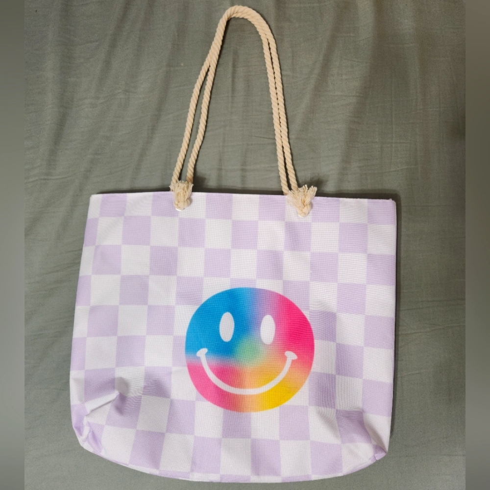 Smiley Face Check Summer Tote Bag